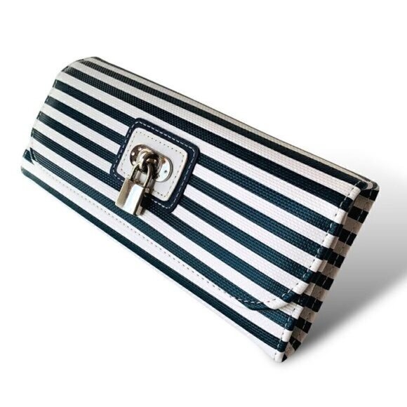 NEW MORELLE & CO CLASSIC LUCY JEWELRY ROLL CASE DARK BLUE & WHITE STRIPED - Picture 1 of 8